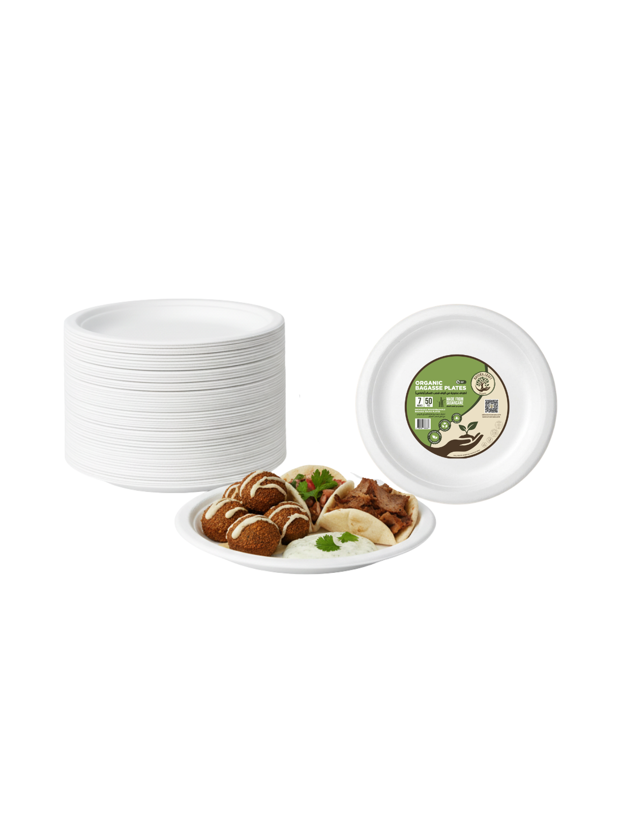 Bagasse Disposable Round Plates - 7 inch