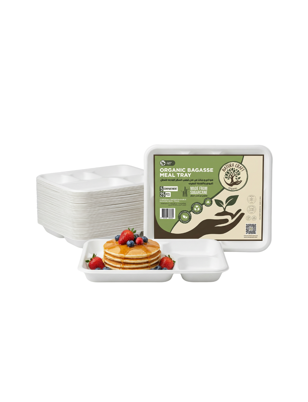 5 Compartment Bagasse Disposable Meal Tray