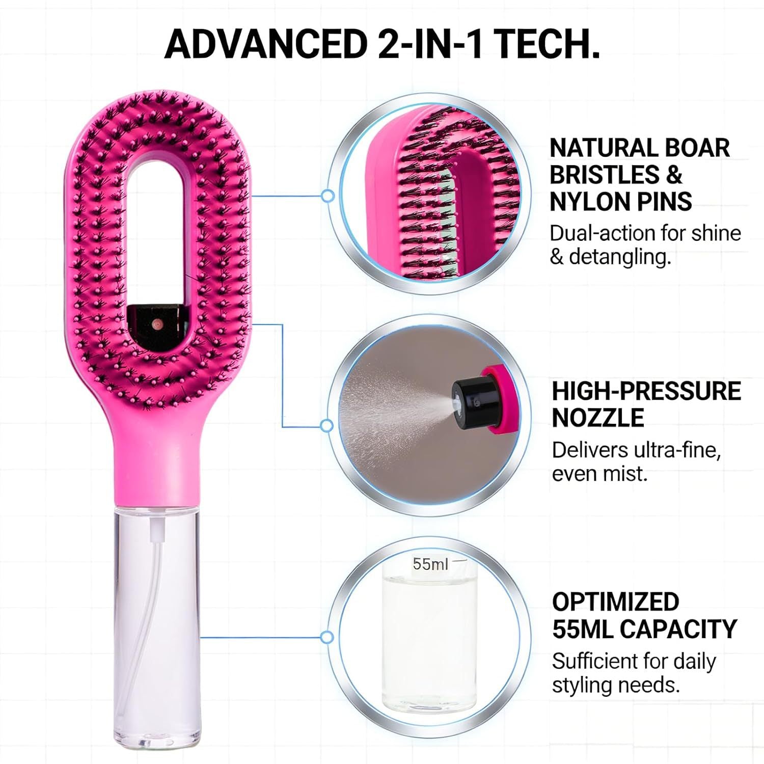 2-In-1 Detangler Hair Brush Dark Pink