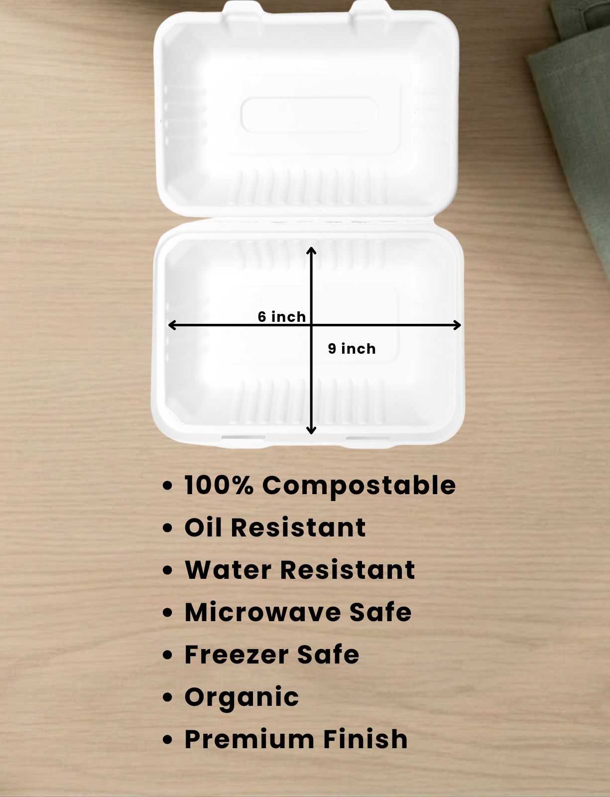 Bagasse Clamshell - 9x6"-3