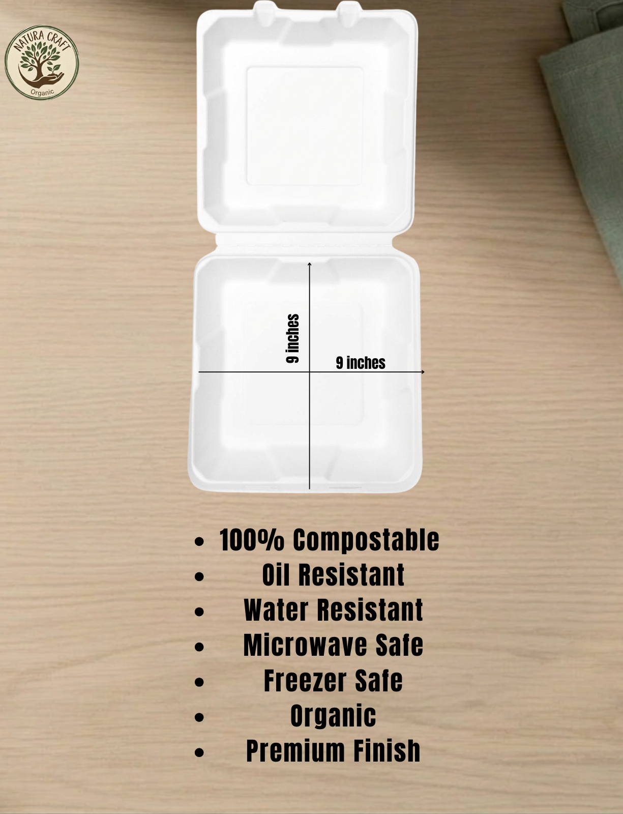 Bagasse Clamshell - 9x9"-4