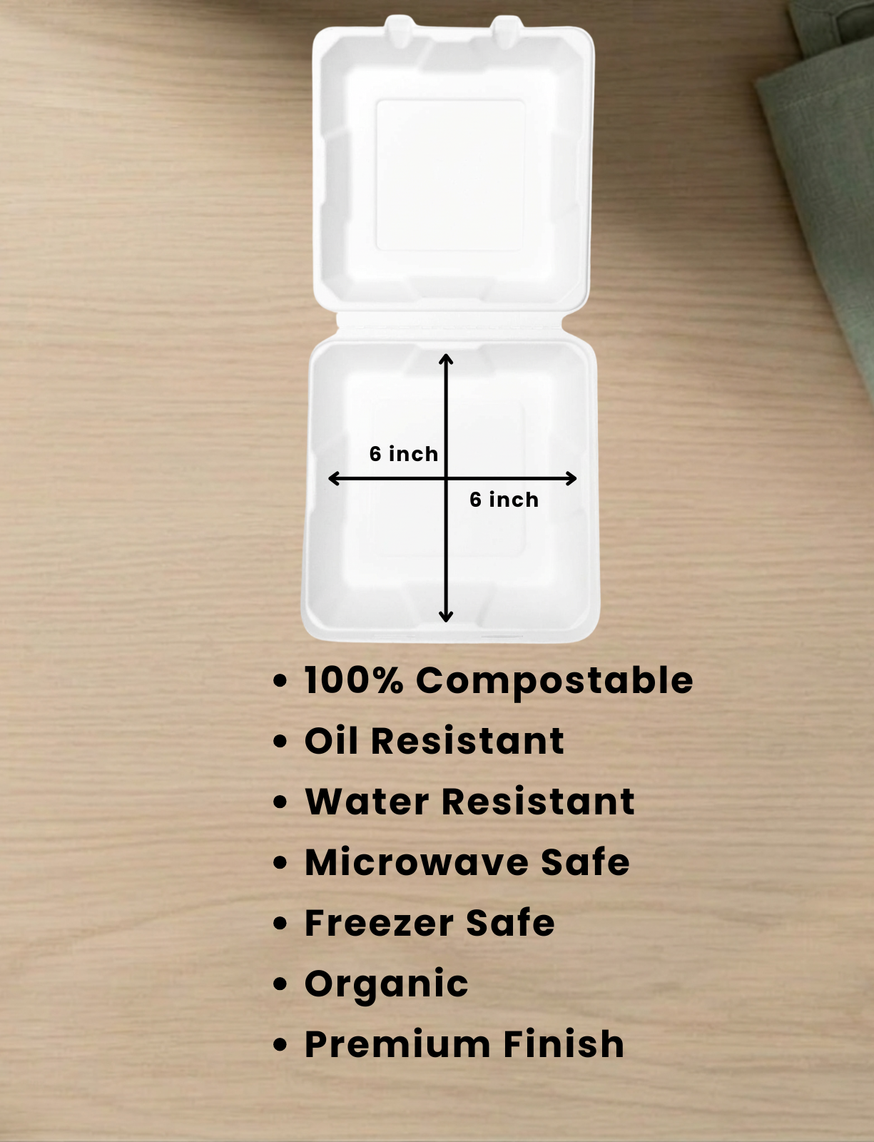 Bagasse Clamshell - 6x6"-3