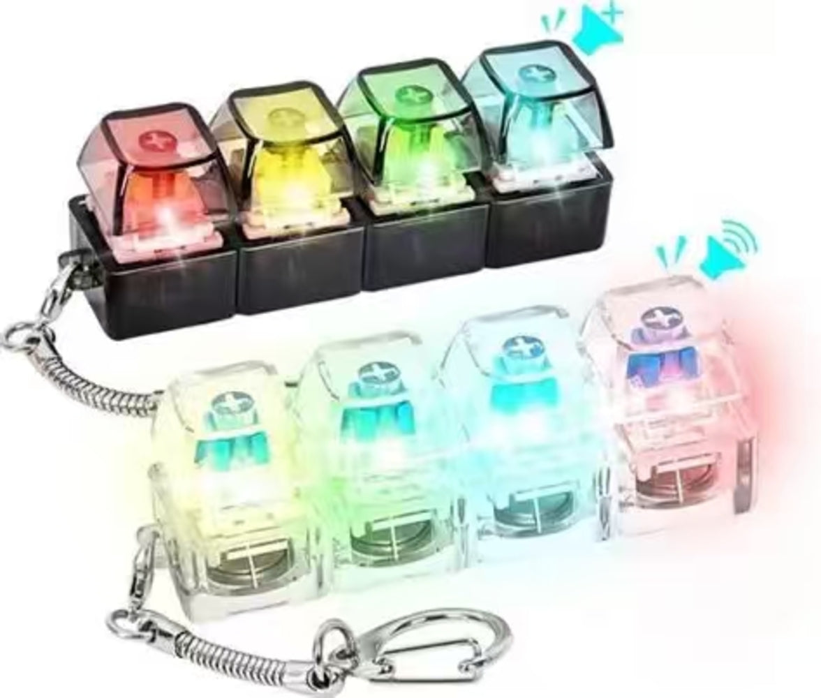 4 Key Light Up Black Keycap Keychain