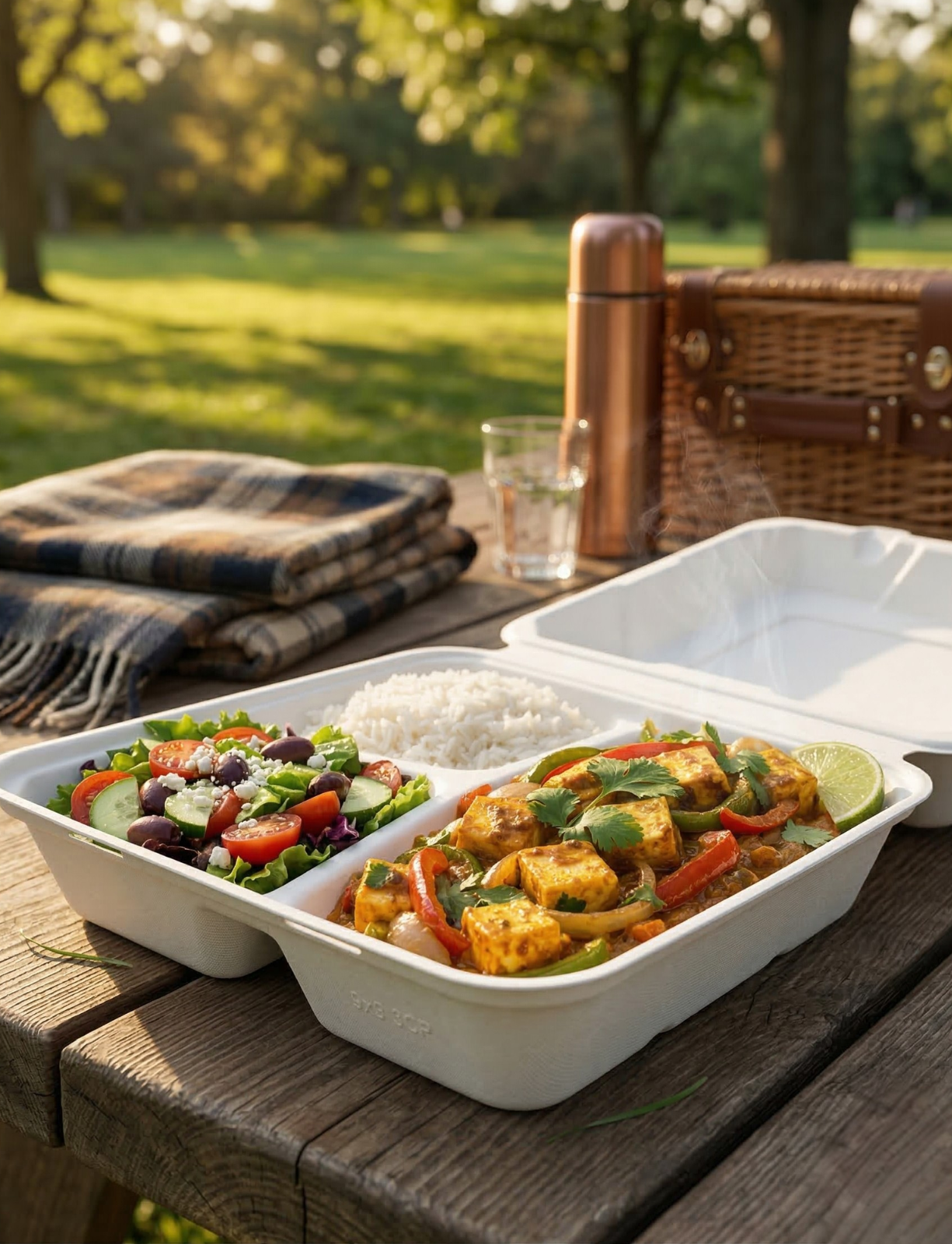 3 Compartment Bagasse Clamshell - 8x8"