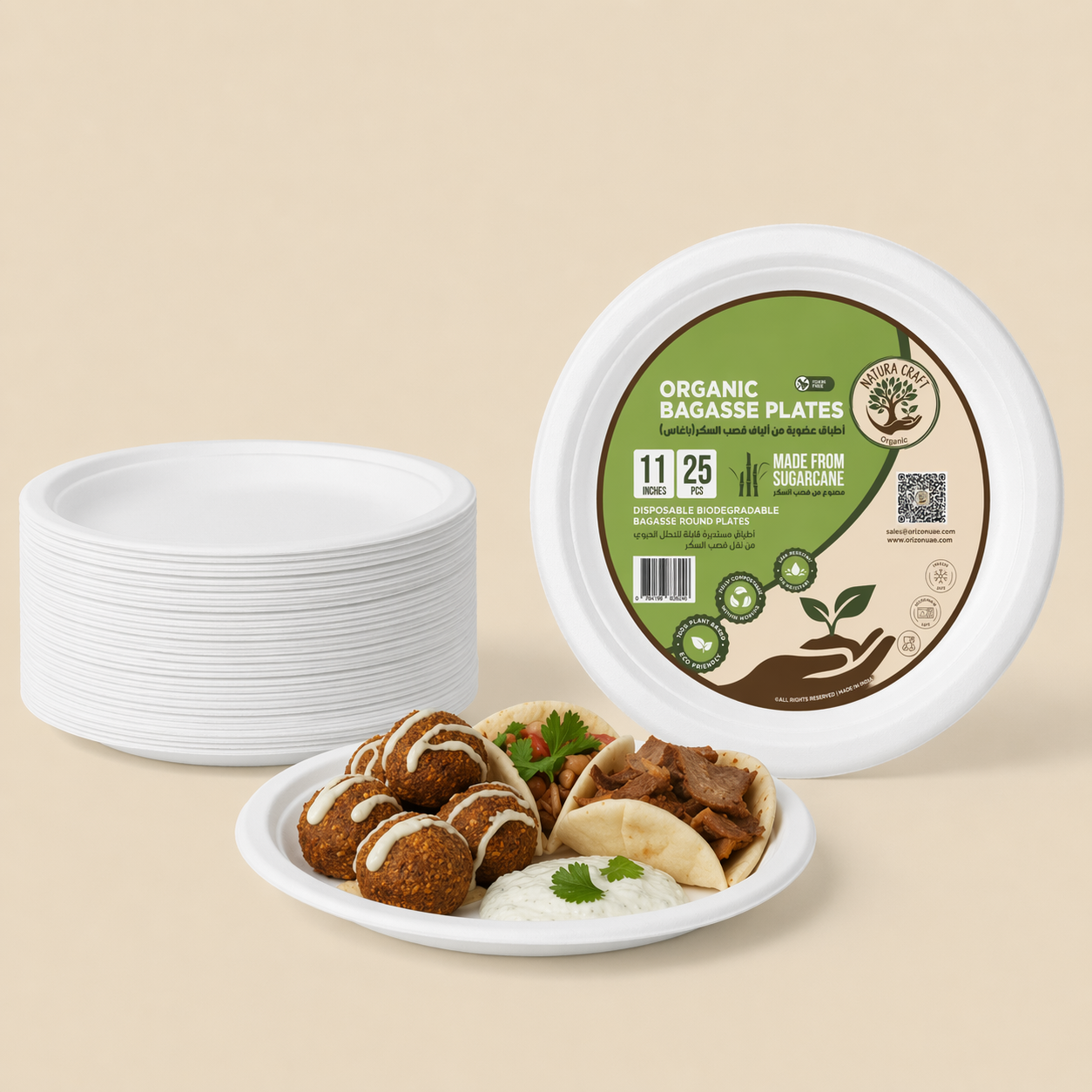 Bagasse Disposable Round Plates - 11 inch (25 pcs)
