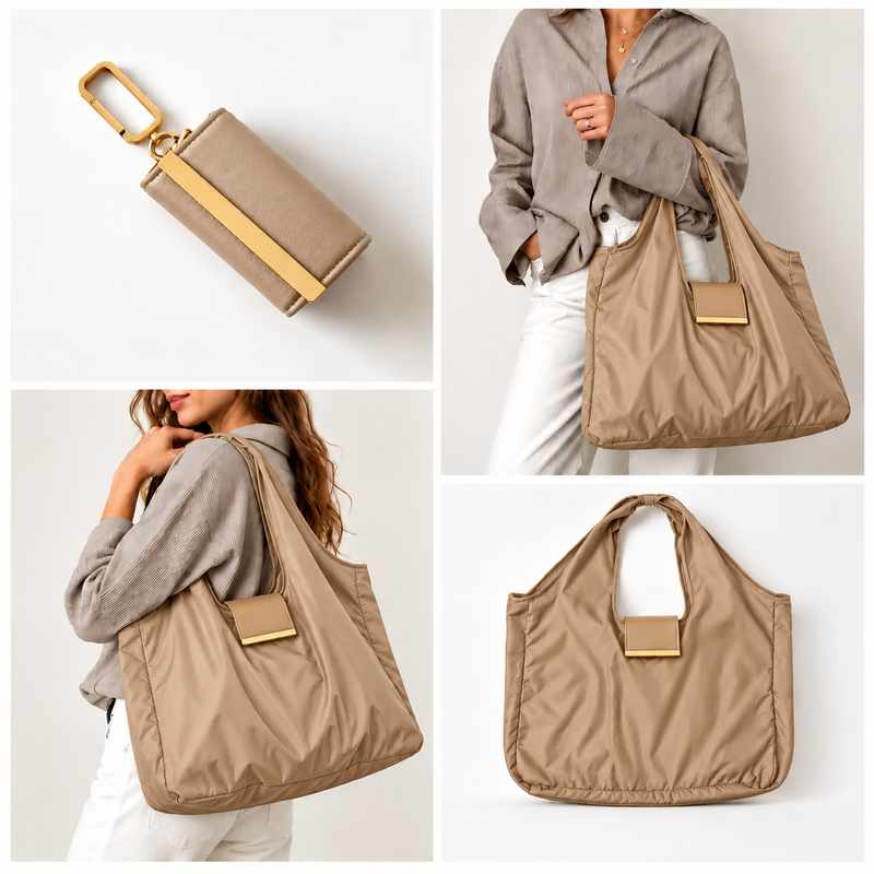 Women’s Large Tote Bag, Stylish Shoulder Handbag, Everyday Shopping & Casual Bag - Beige-1