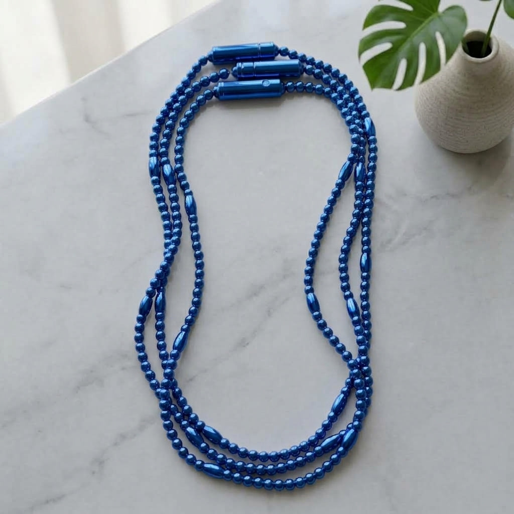 Glowing LED Bead Necklace with 3 Modes of Flasing Light - Blue Colour-1