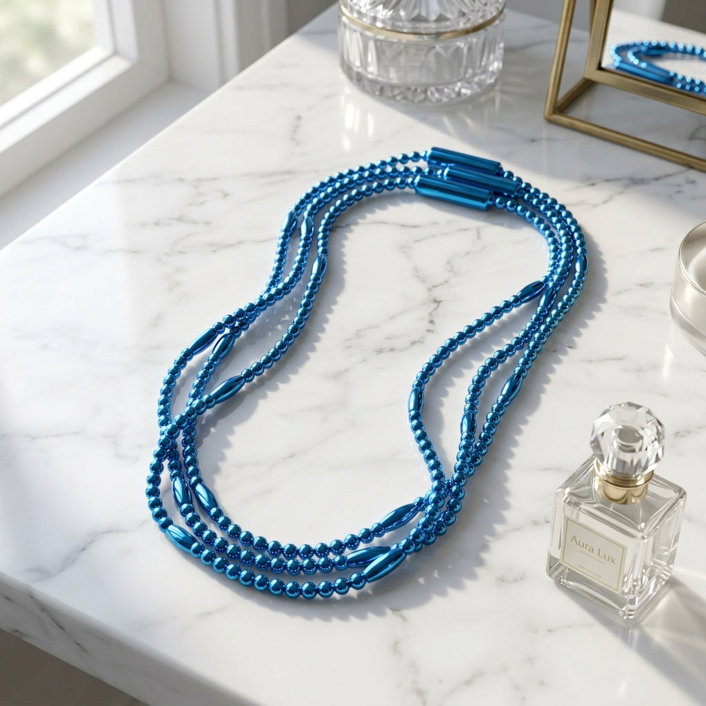 Glowing LED Bead Necklace with 3 Modes of Flasing Light - Blue Colour-4