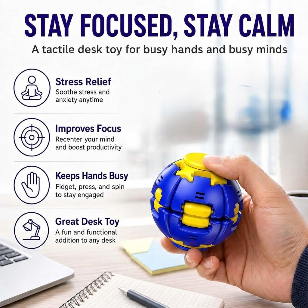 Ball Spinner Fidget Toy with Light | Sensory Stress Relief Fidget Toy for Kids & Adults - Blue Colour-1