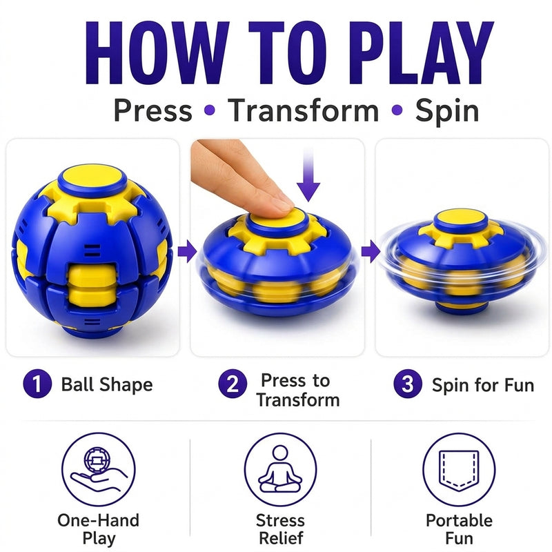 Ball Spinner Fidget Toy with Light | Sensory Stress Relief Fidget Toy for Kids & Adults - Blue Colour-12