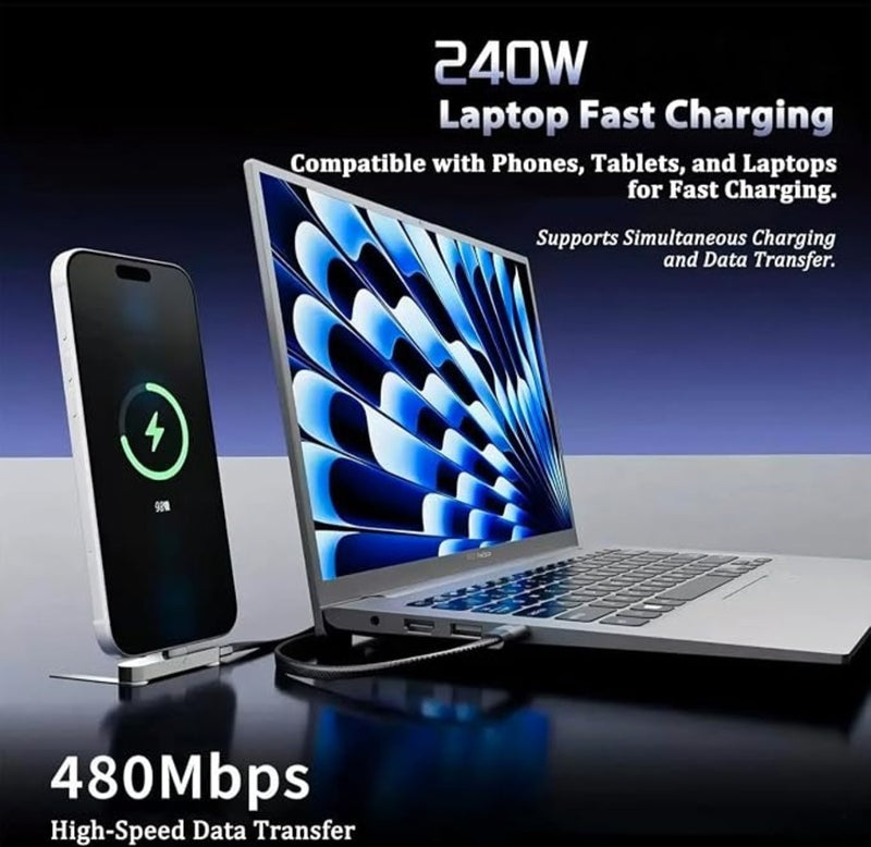 Foldable Phone Docking Stand with 240W High Speed Transmission Type C Fast Charging Cable 1.2M - Black-5