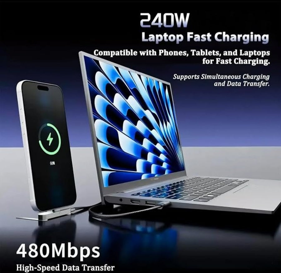 Foldable Phone Docking Stand with 240W High Speed Transmission Type C Fast Charging Cable 1.2M - Orange-6