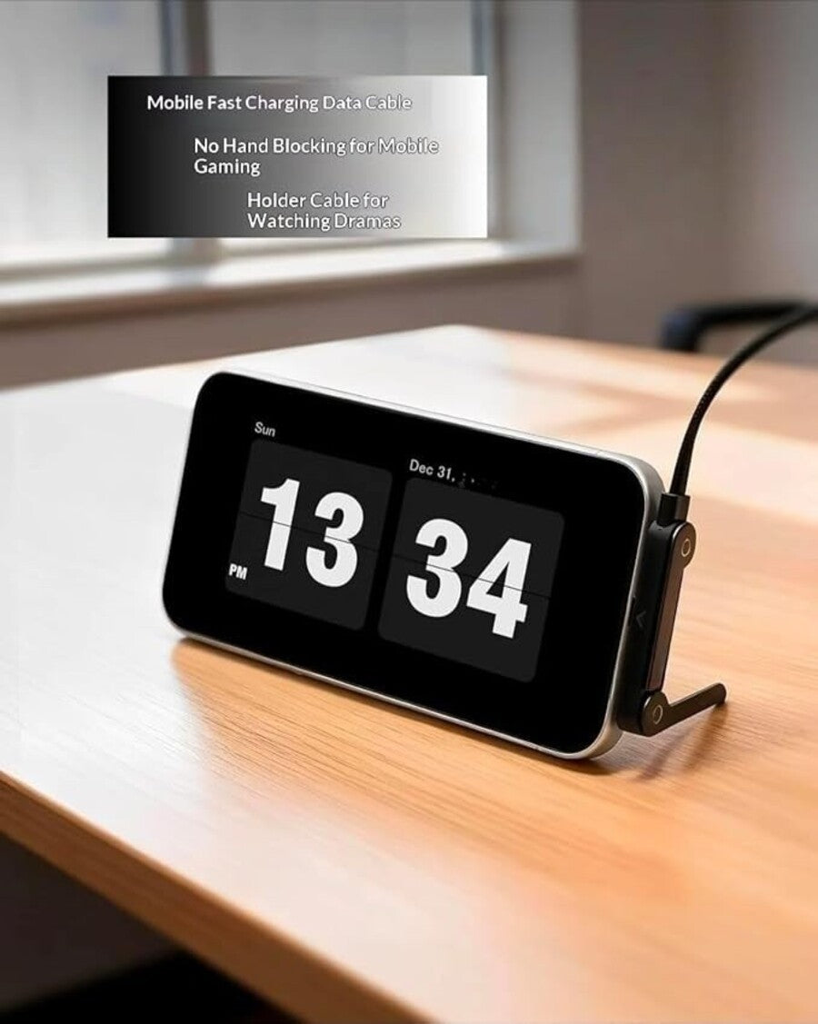 Foldable Phone Docking Stand with 240W High Speed Transmission Type C Fast Charging Cable 1.2M - Black