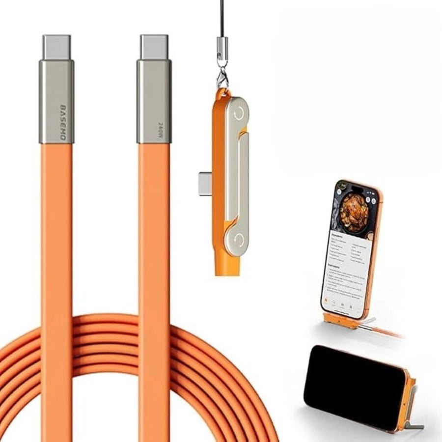 Foldable Phone Docking Stand with 240W High Speed Transmission Type C Fast Charging Cable 1.2M - Orange