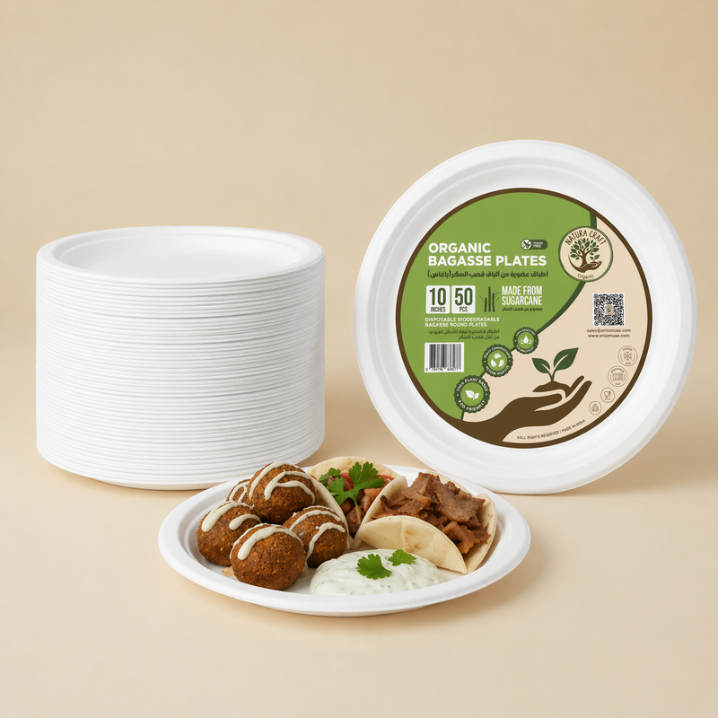 Bagasse Disposable Round Plates - 10 inch (50 Pcs)-5