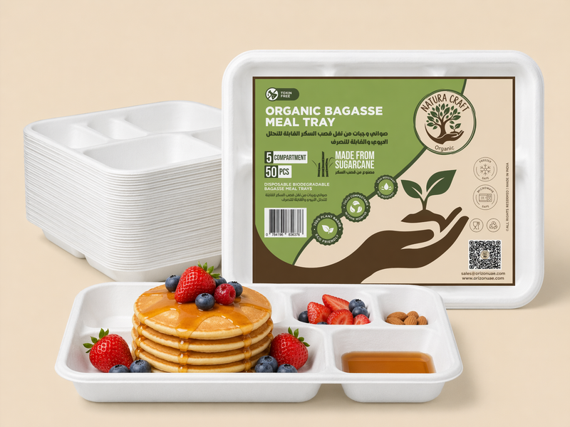 5 Compartment Bagasse Disposable Meal Tray (50 psc)-1