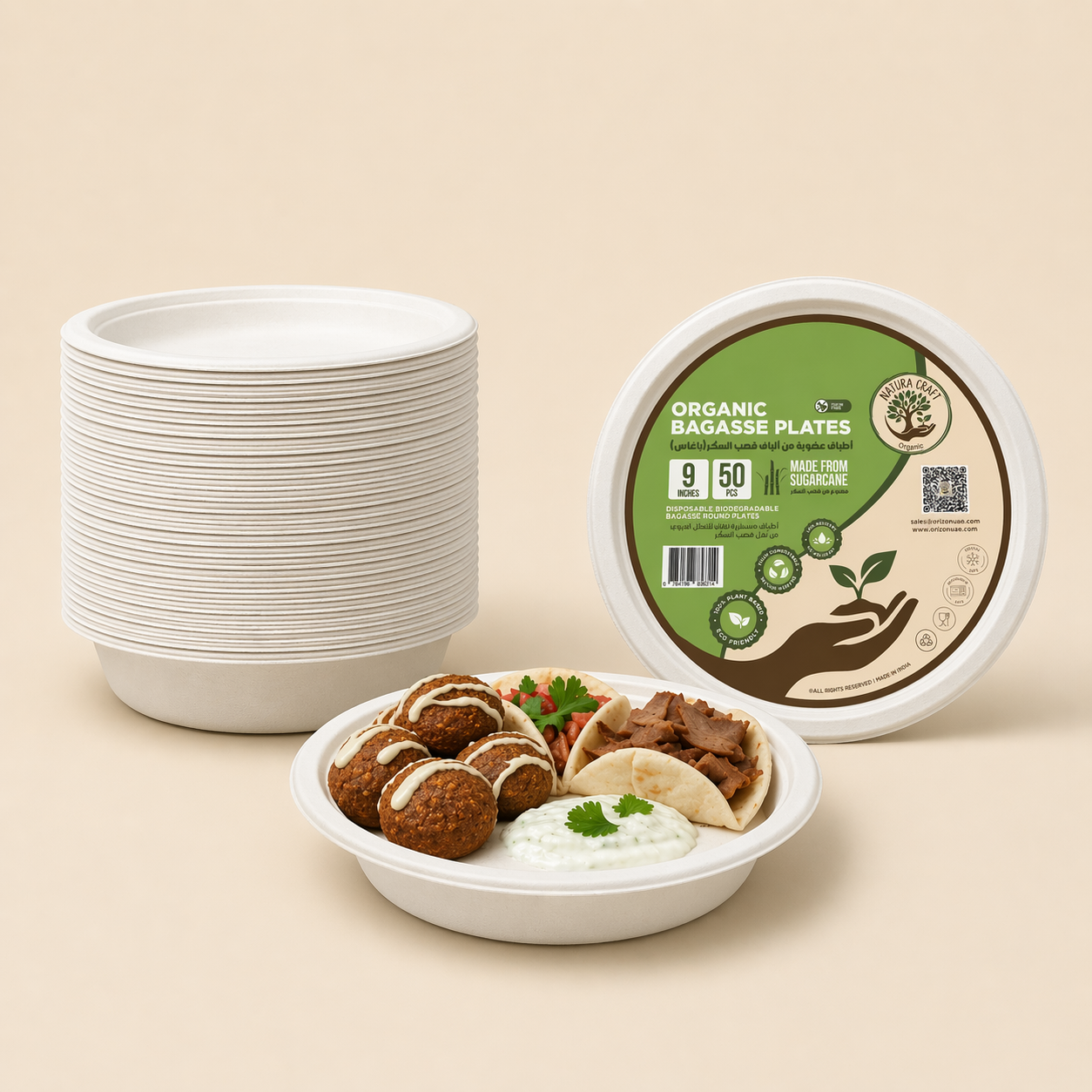 Bagasse Disposable Round Plates - 9 inch