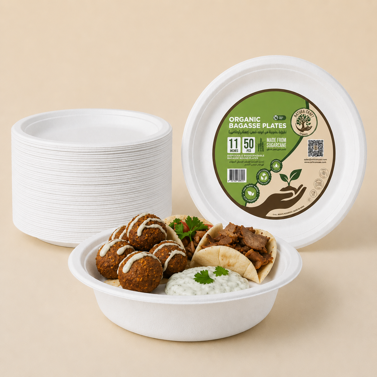Bagasse Disposable Round Plates - 11 inch (50 pcs)
