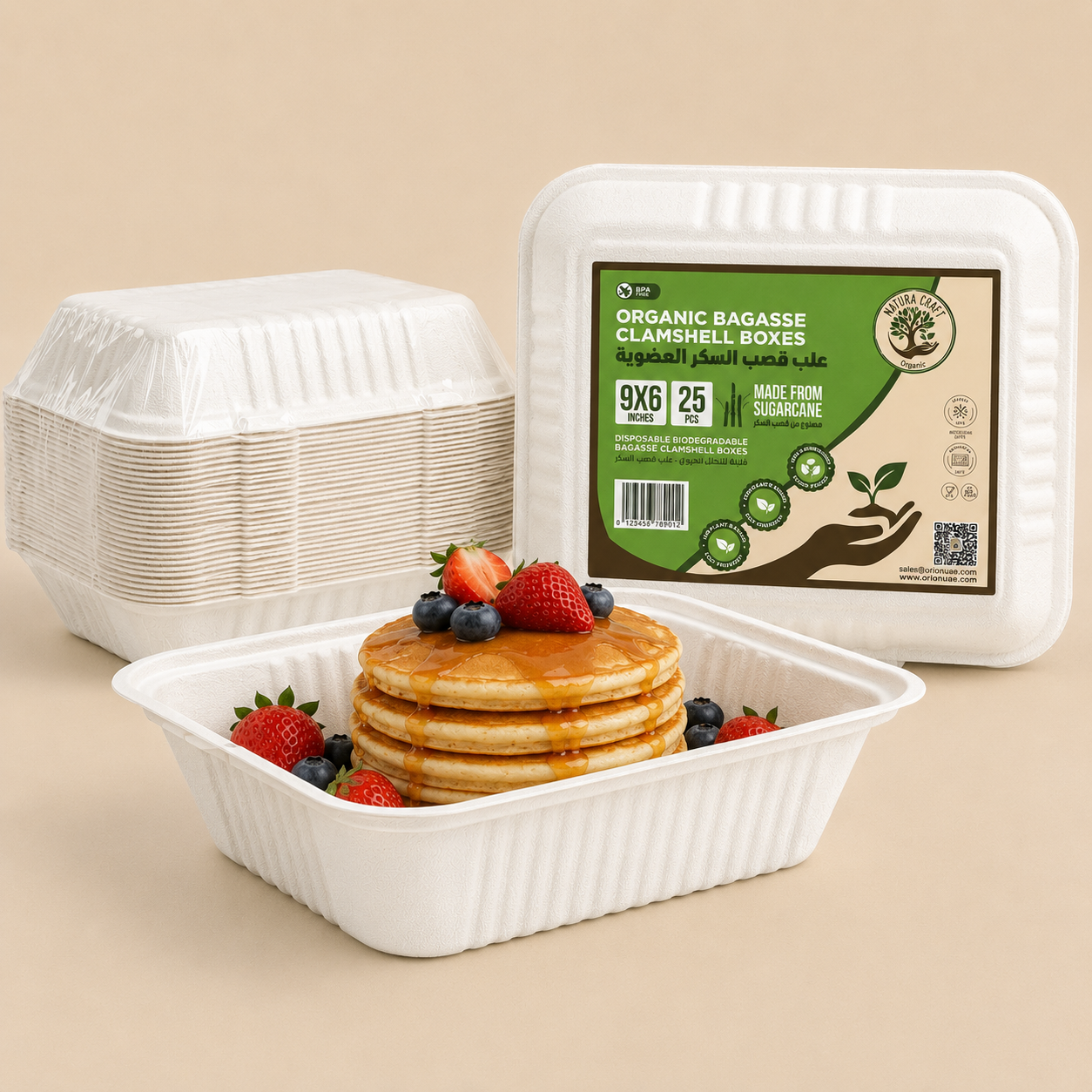 Bagasse Clamshell - 9x6"-1