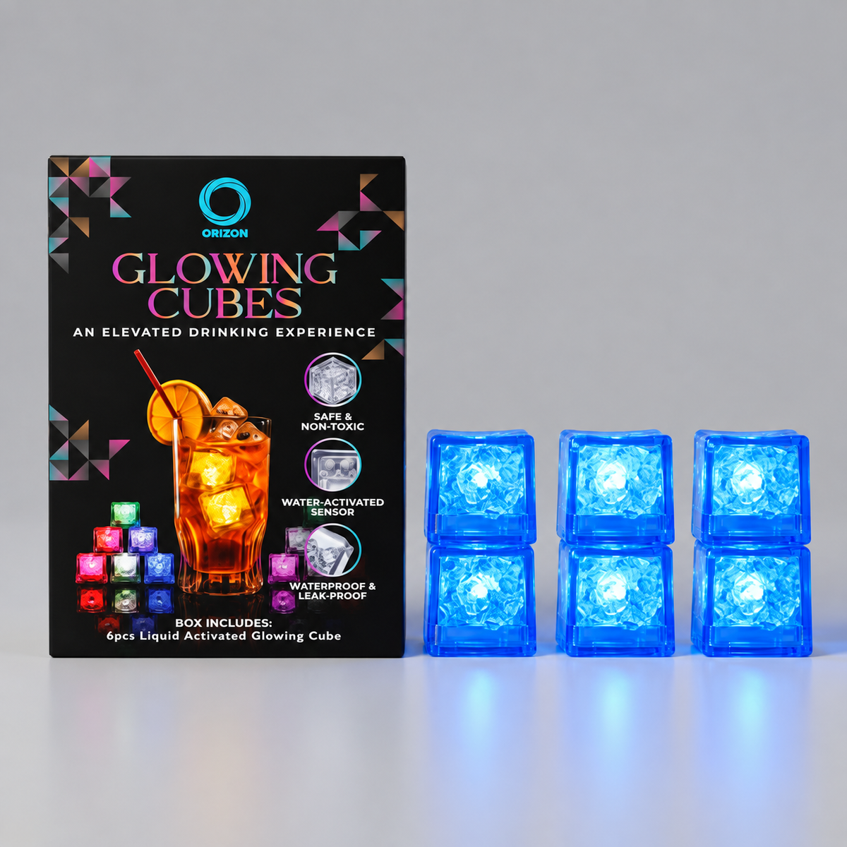 LED Light Up Glowing Cube for Drinks - Blue 6pc set-1
