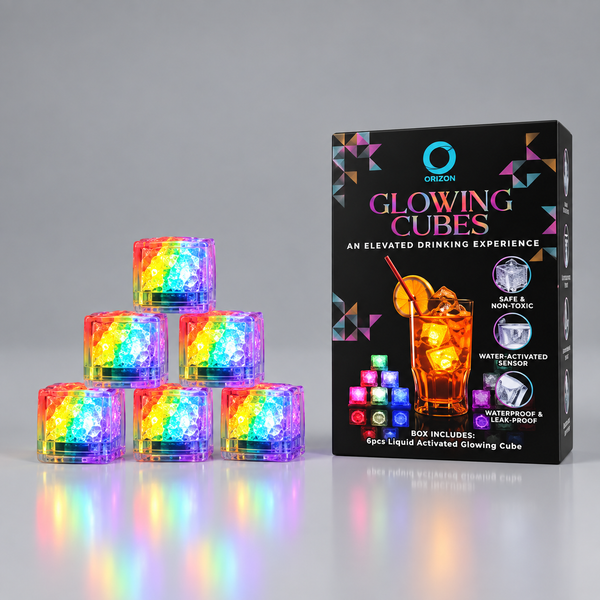 LED Light Up Glowing Cube for Drinks - Multicolour Flashing 6pc set