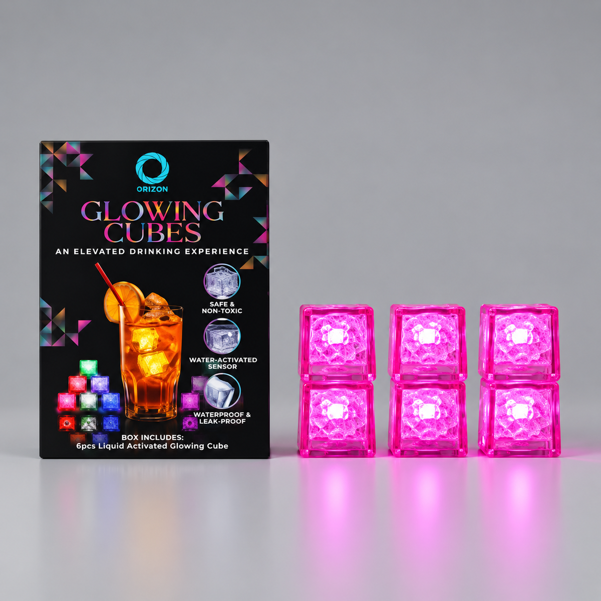 LED Light Up Glowing Cube for Drinks - Pink 6pc set-1