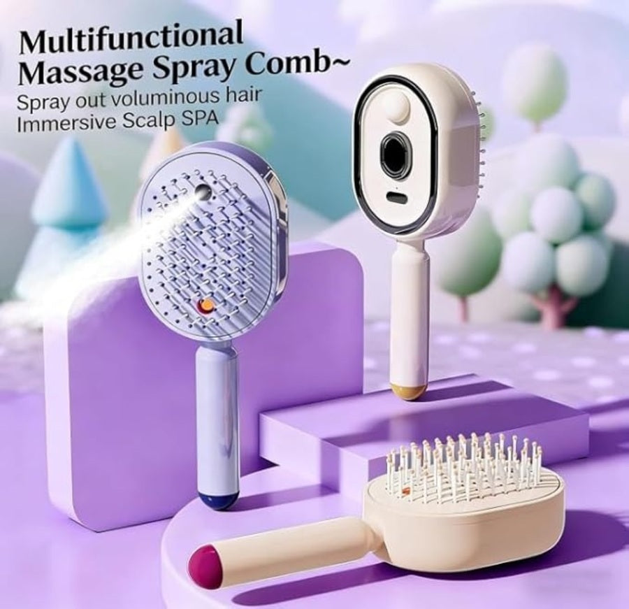 Rechargeable Electric Hair Detangling Brush with Auto Mist Spray, Red Light Therapy & One-Button Self-Cleaning: Bedge-7