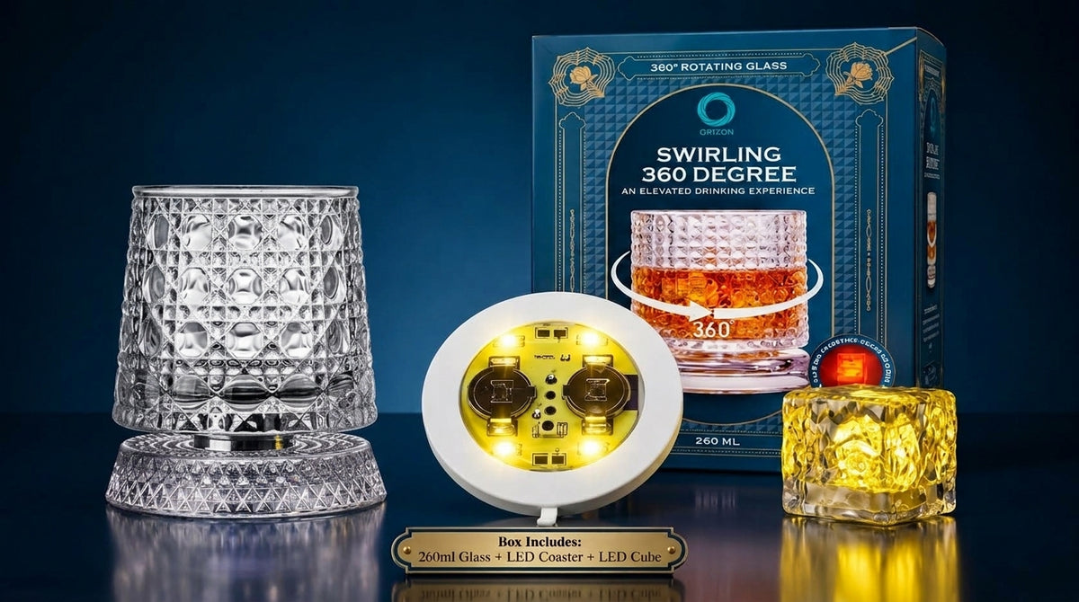 Swriling 360 Degree Glass - Diamond + 1 Coaster + 1 Gliwing Cube-1