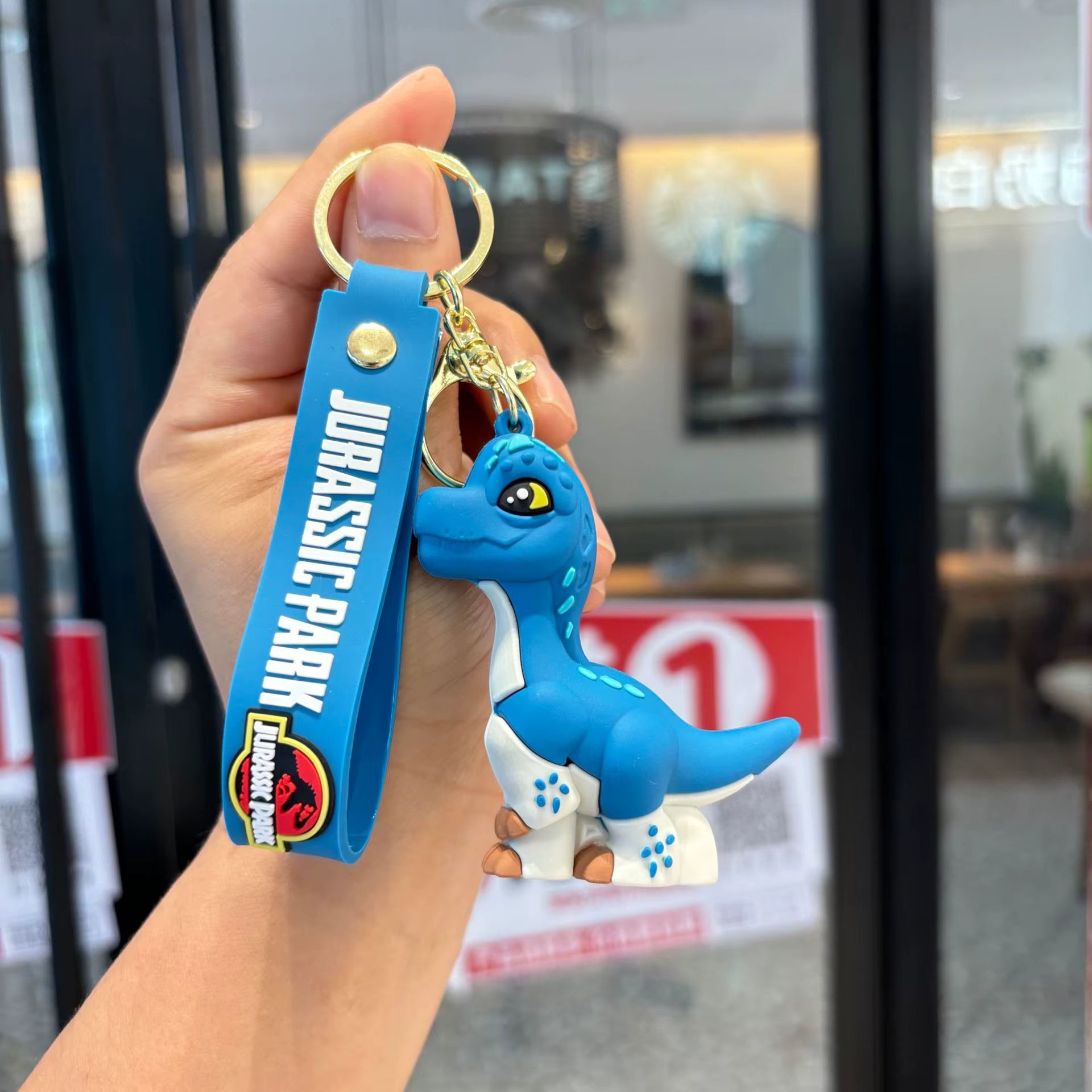 Adorable Dinosaur Blue Long Neck - Bag Charm with Wrist Strap Keychain-1