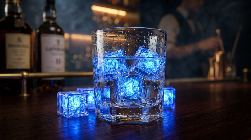 LED Light Up Glowing Cube for Drinks - Blue 6pc set-4