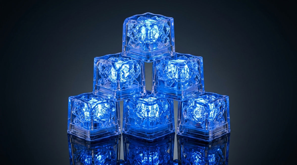 LED Light Up Glowing Cube for Drinks - Blue 6pc set-6