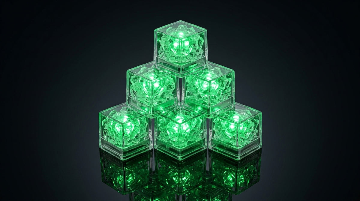 LED Light Up Glowing Cube for Drinks - Green 6pc set-3