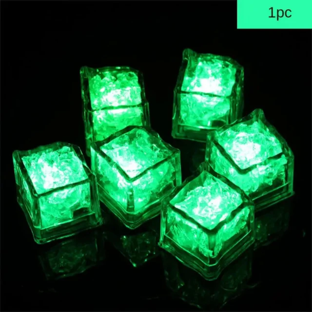 LED Light Up Glowing Cube for Drinks - Green 6pc set-6