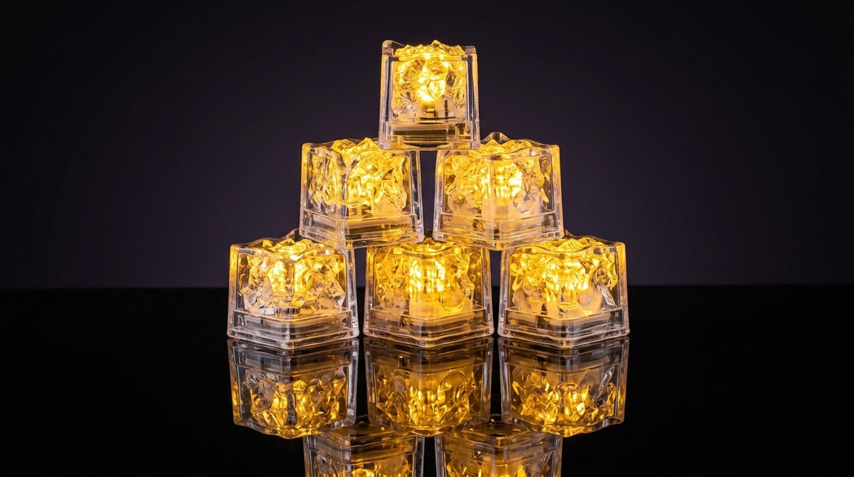 LED Light Up Glowing Cube for Drinks - Yellow 6pc set-4