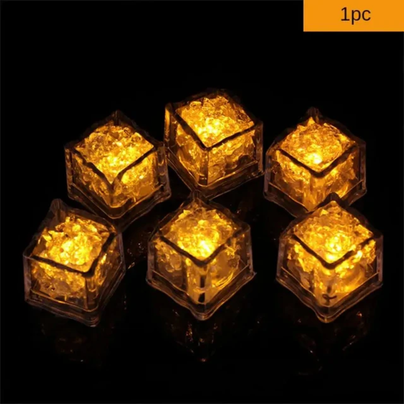LED Light Up Glowing Cube for Drinks - Yellow 6pc set-8