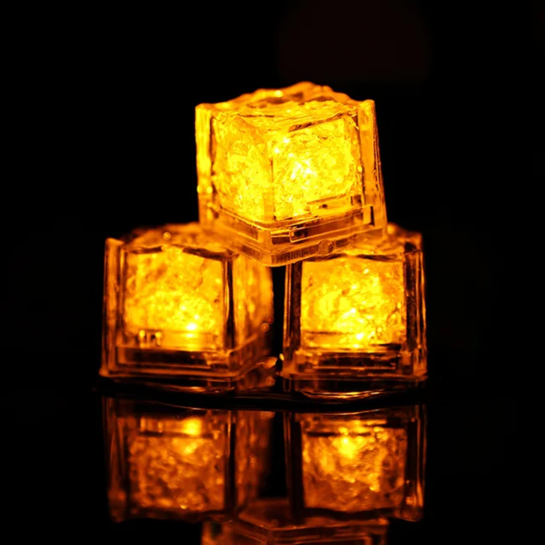 LED Light Up Glowing Cube for Drinks - Yellow 6pc set-9
