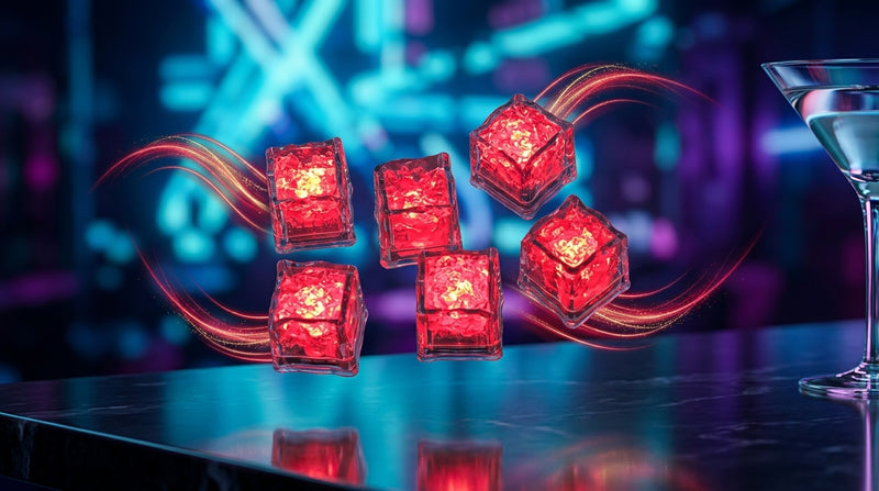 LED Light Up Glowing Cube for Drinks - Red 6pc set-3