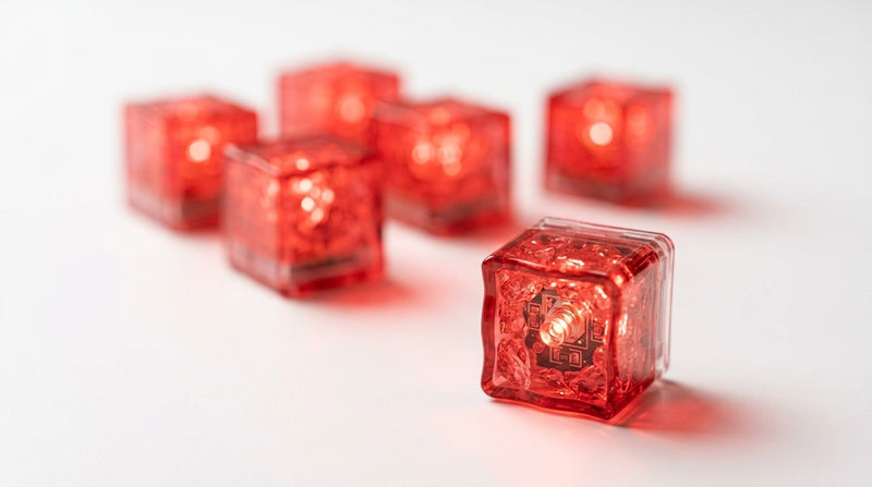 LED Light Up Glowing Cube for Drinks - Red 6pc set-6