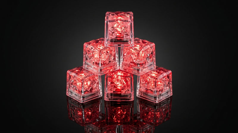LED Light Up Glowing Cube for Drinks - Red 6pc set-4