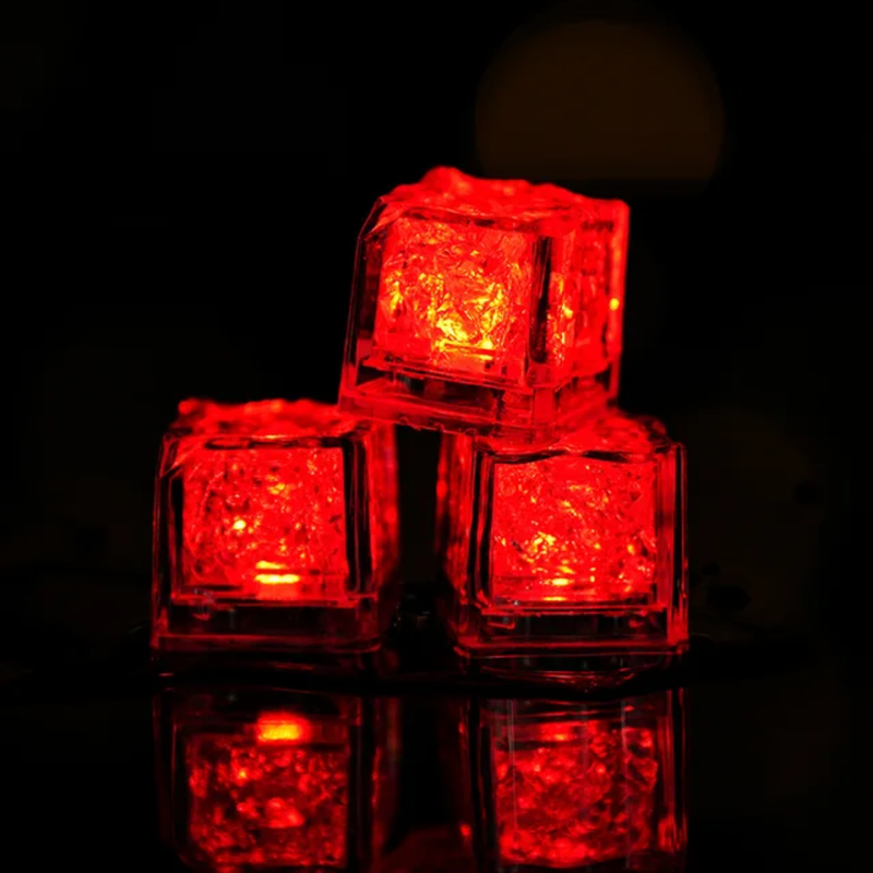 LED Light Up Glowing Cube for Drinks - Red 6pc set-9