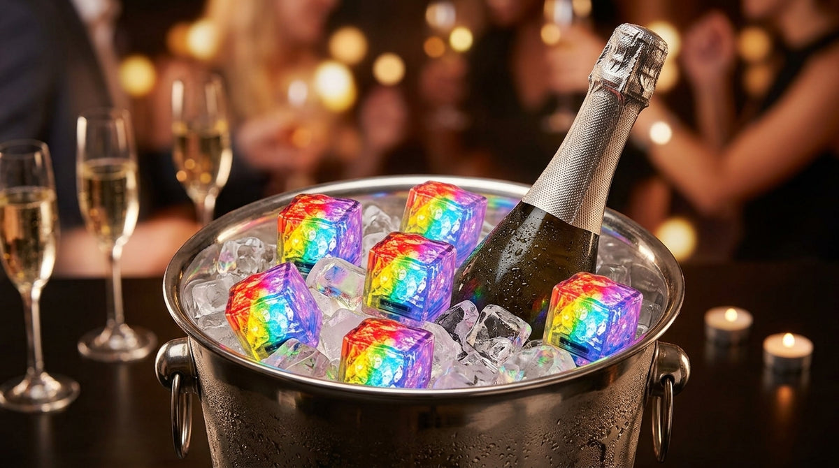 LED Light Up Glowing Cube for Drinks - Multicolour Flashing 6pc set-2