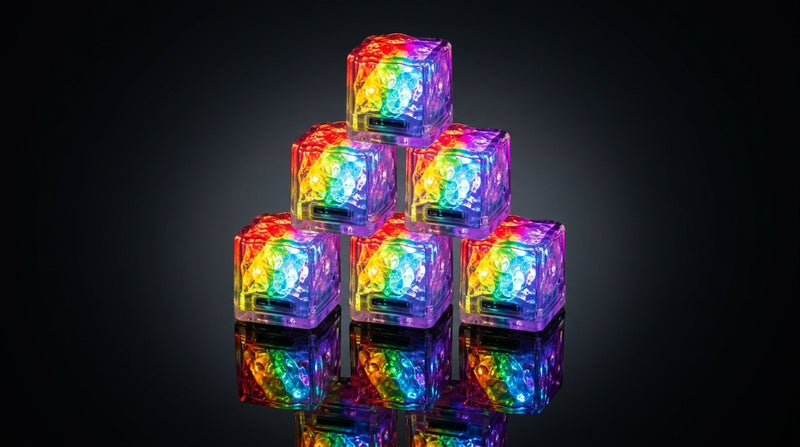 LED Light Up Glowing Cube for Drinks - Multicolour Flashing 6pc set-6