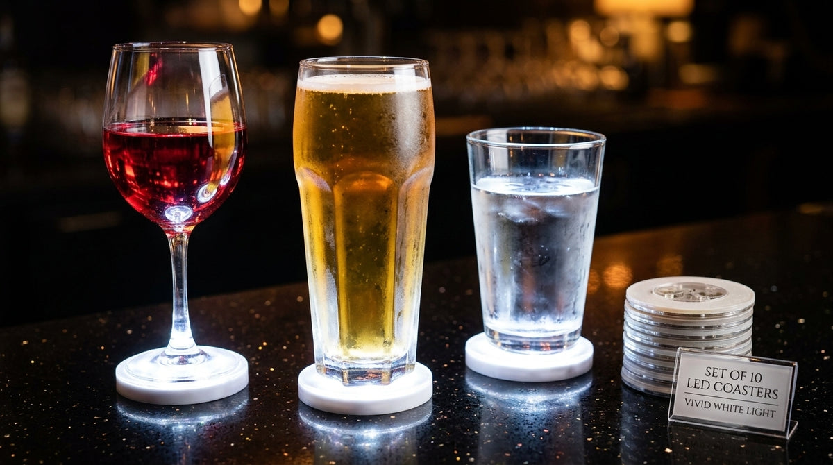 LED Light Up Coaster for Glass / Tumbler / Bottle - White 10pc Set-3