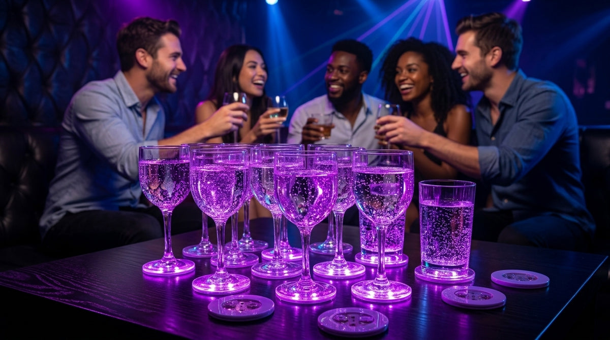 LED Light Up Coaster for Glass / Tumbler / Bottle - Purple 10pc Set-8
