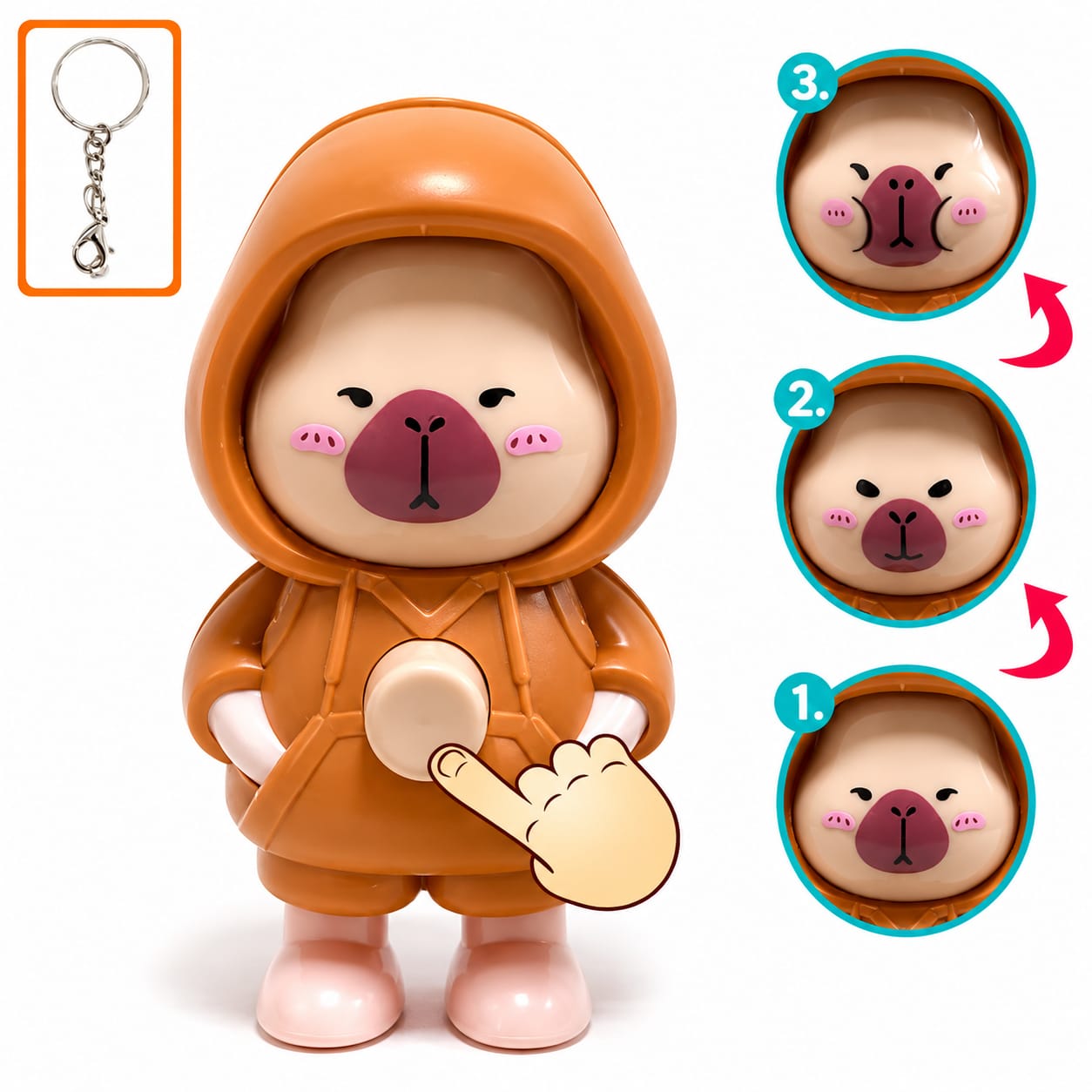Face Changing Toy Keychain Brown – Cute Cartoon Mystery Face Changing Figurine, Trendy Portable Backpack Accessory, Fun Gift for Kids, Teens & Anime Fans