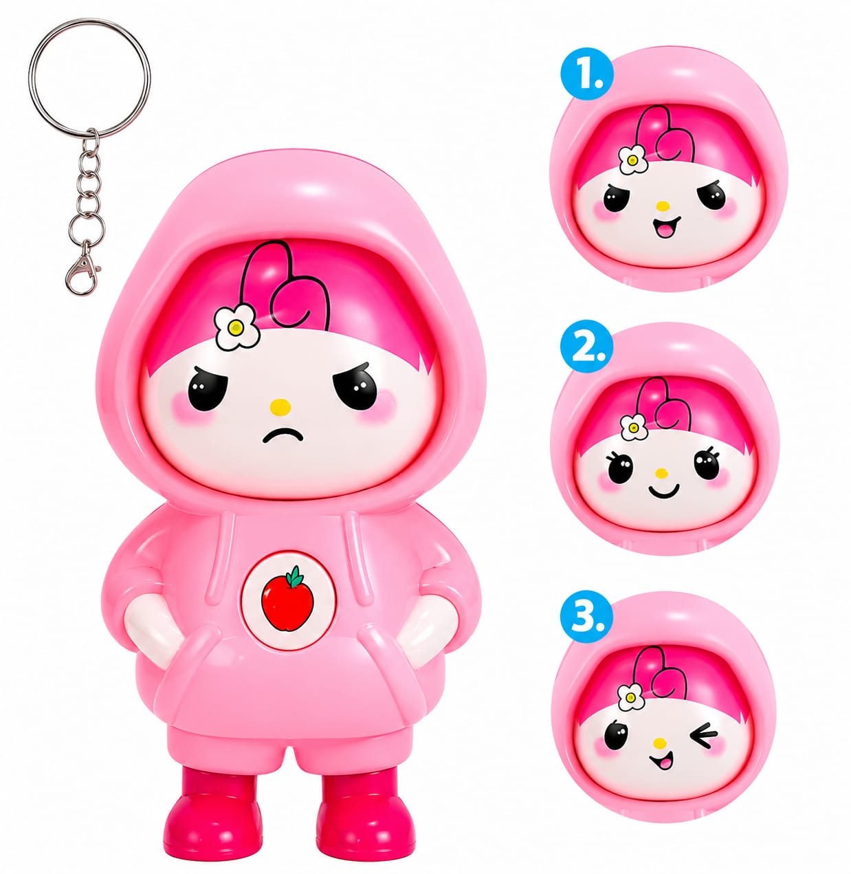 Face Changing Toy Keychain Yellow  – Cute Cartoon Mystery Face Changing Figurine, Trendy Portable Backpack Accessory, Fun Gift for Kids, Teens & Anime Fans