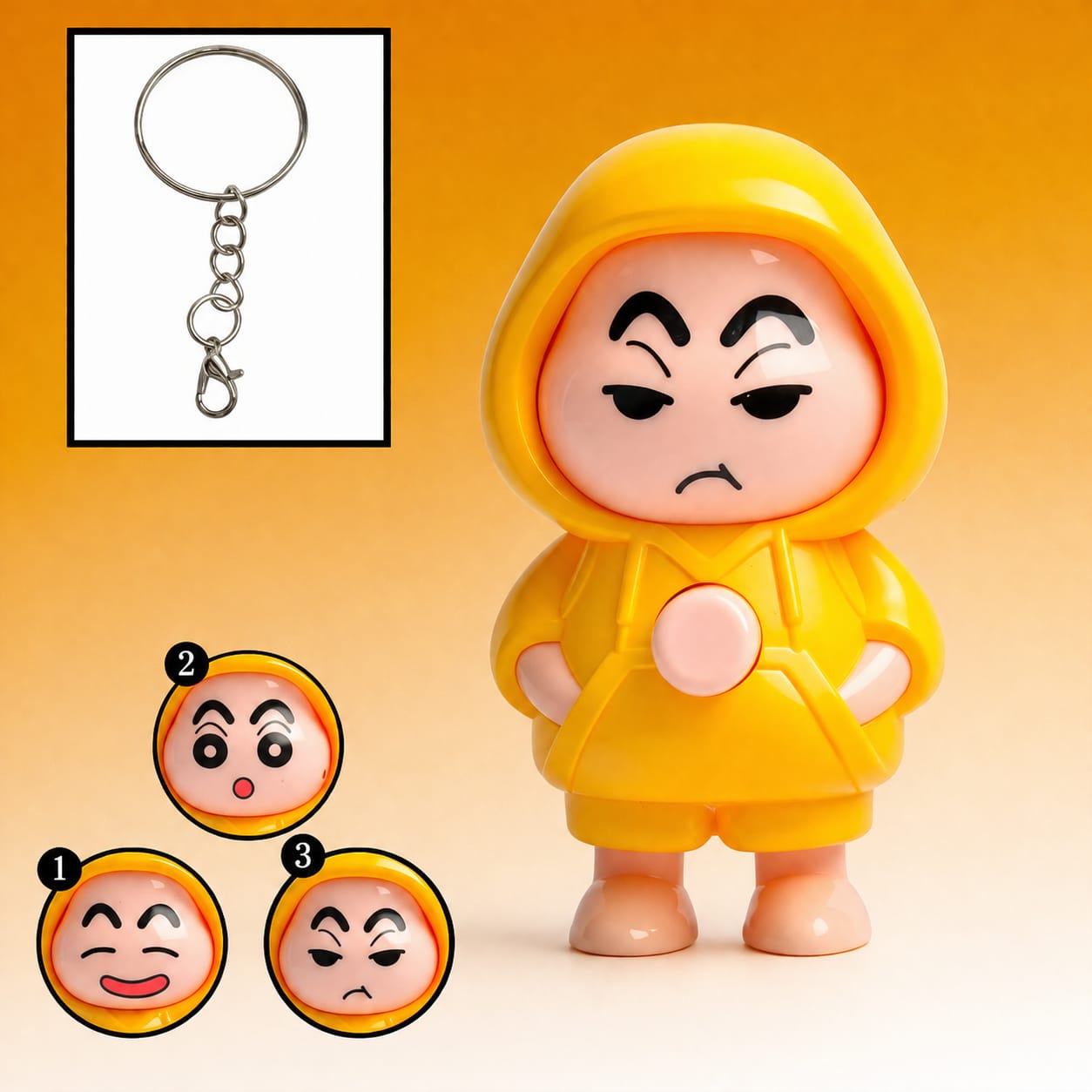 Face Changing Toy Keychain Yellow  – Cute Cartoon Mystery Face Changing Figurine, Trendy Portable Backpack Accessory, Fun Gift for Kids, Teens & Anime Fans