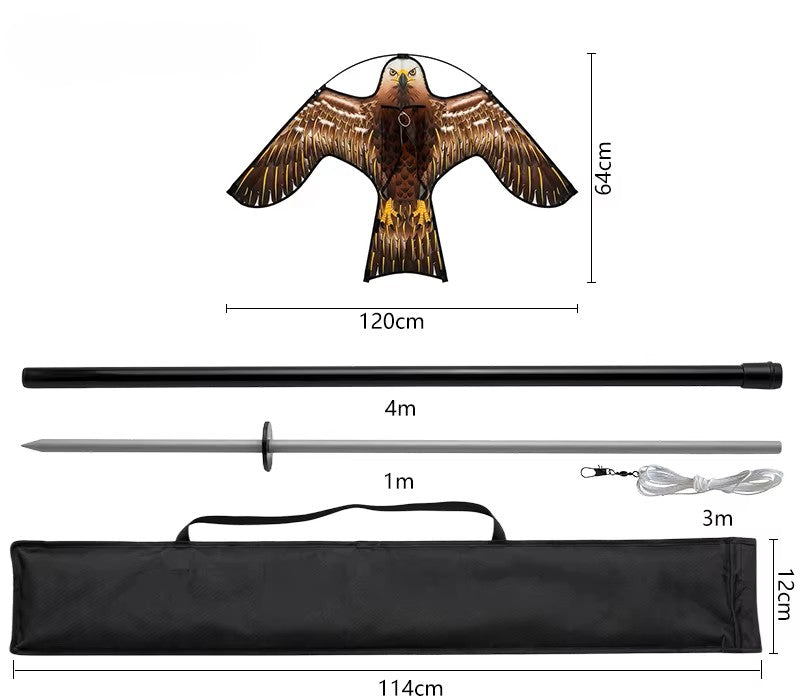 Flying Hawk Bird Repellent Kite with 4M Adjustable Pole & Stake | Garden Lawn Pigeon & Bird Scarer for Flats, Villas & Row Houses-4