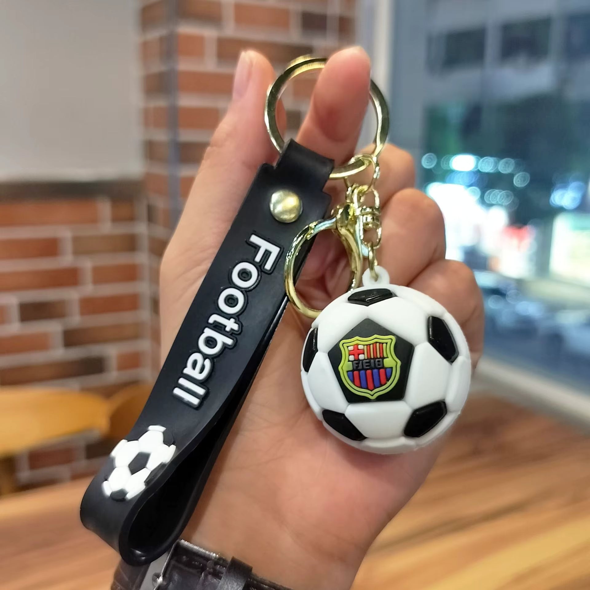 Premium Football White - Bag Charm with Wrist Strap Keychain-1