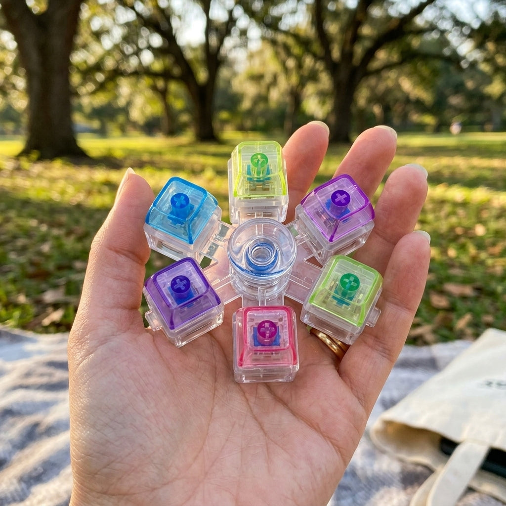 6 Key Light Up Spinning Top Keychain-3